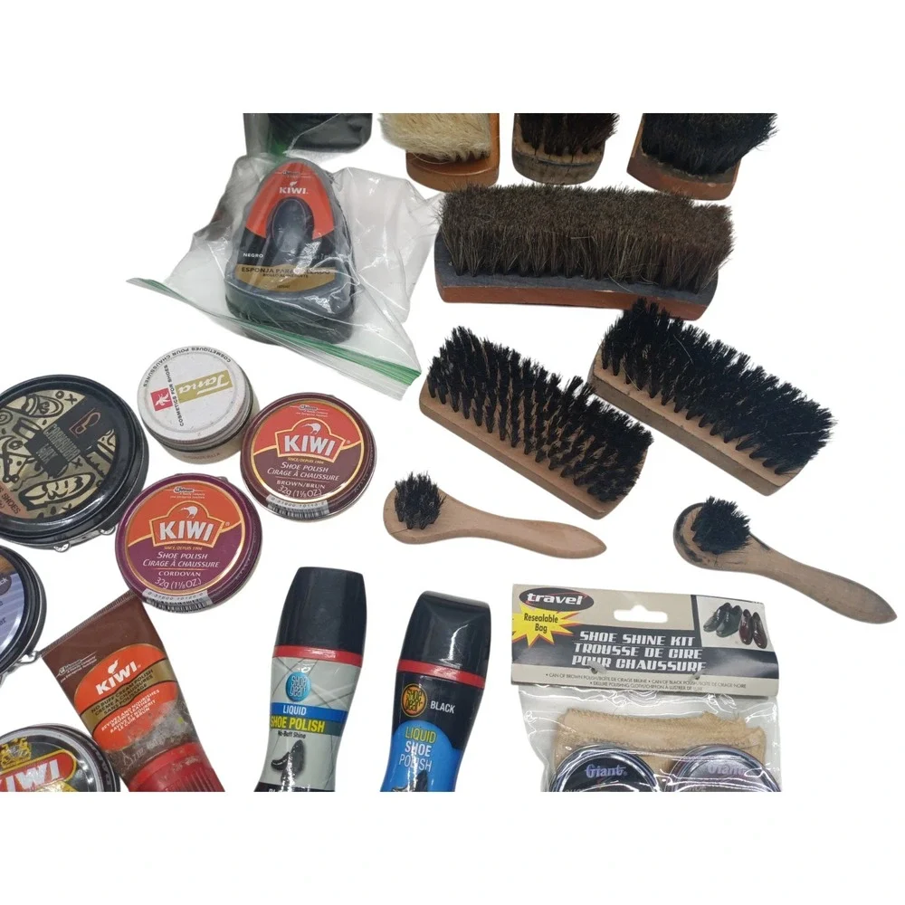 Vintage 30 PC Wooden Shoe Valet Shoe Shine Box Kit w/ Brushes & Polish